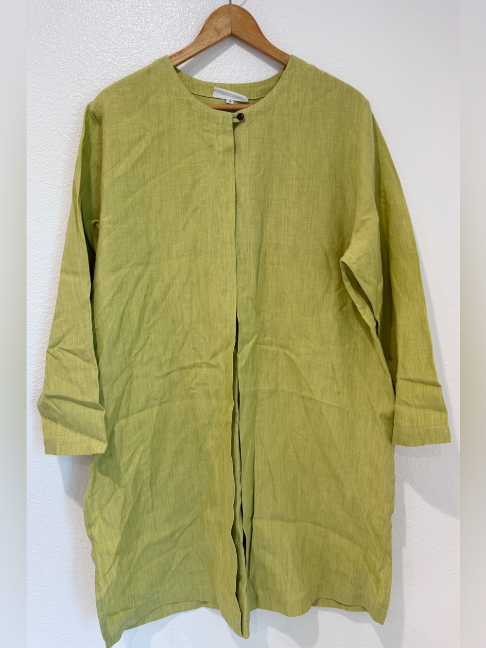 Bryn Walker 100% Linen Lagenlook Lime Green Single Button Long Duster Jacket S